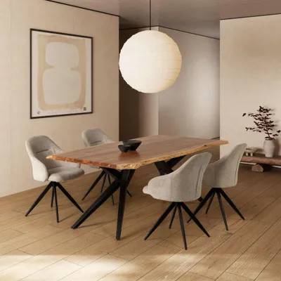 Immagine prodotto di Tavolo fisso Mudri in legno di Acacia con gambe in metallo nero 200x100x75H
