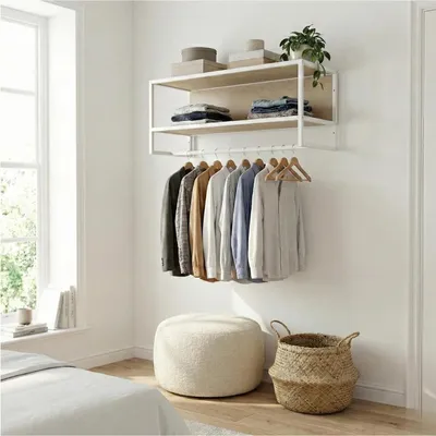 Image de Etagère penderie murale MALYA en bois et métal blanc 90x40cm