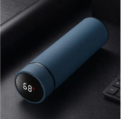 Image de Bouteille isotherme, 500 ml, en acier inoxydable, affichage de la température par écran tactile LED, intelligente, étanche, idéale pour le chaud et le froid
