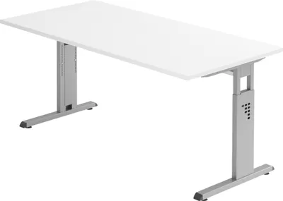 Produktbild von bümö Schreibtisch Serie-O - Nachbildung: Weiß, Gestell: Silber, Größe:  160 x 80 cm
