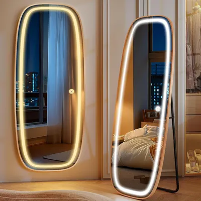 Immagine prodotto di Specchio a figura intera illuminato, 160 x 50 cm, color oro | Specchio da terra, specchio da parete, 3 colori di luce, intensità regolabile