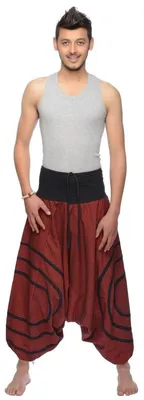 Immagine prodotto di Simandra "Cercles" Pantaloni harem, modello "Pump Aladin", ideali per yoga, pilates, attività sportive o tempo libero. Adatti per uomo. Colore: rosso/nero. Taglia: S/M