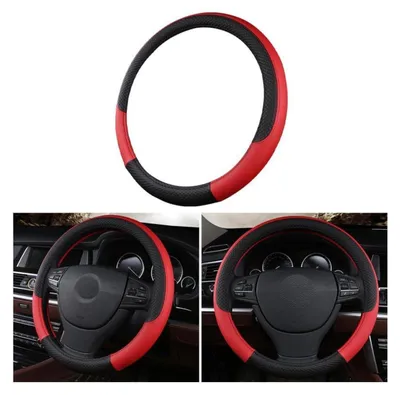Productafbeelding van Stuurhoes auto, microvezel, kunstleer, sportief, antislip, universeel, 38 cm, rood/zwart