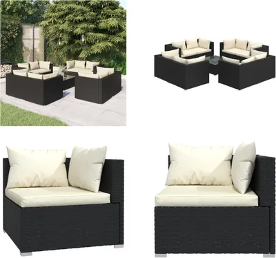 Produktbild von vidaXL 9 tlg. Garten Lounge Set mit Kissen Poly Rattan Schwarz - Garten-Lounge-Set - Garten-Lounge-Sets - Terrassen-Lounge-Set - Terrassen-Sofa-Set