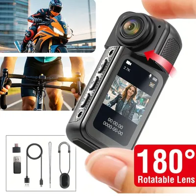 Produktbild von Motor-Recorder 2,7K WIFI Mini-Daumenkamera 1,47'' Cam Outdoor-Sport 180° drehbar Magnetischer Fahrrad-Motorrad-Recorder, mit 64G-Karte