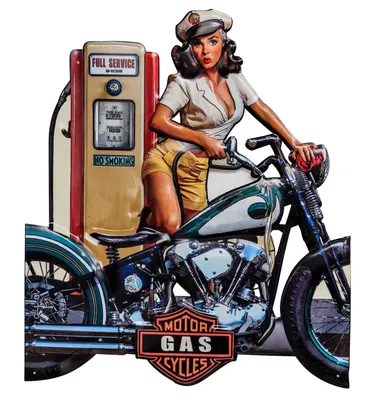 Produktbild von Blechschild Motorrad Tankstelle Pin-up Schild 70cm Magnettafel Antik-Stil