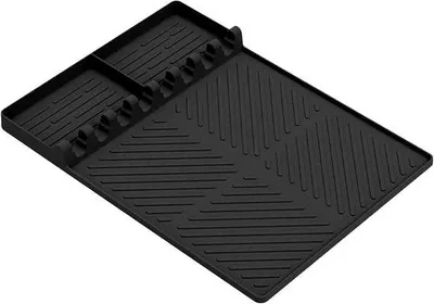 Produktbild von Ibenzoa® Silikon-Aufbewahrungsmatte für Grill – hitzebeständige, rutschfeste Unterlage für Zubehör & Gewürze, lebensmittelecht, Schwarz