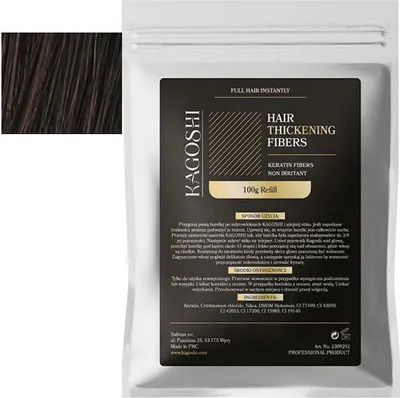 Zdjęcie produktu dla Kagoshi Saszetka 100g Mikrowłókna do Zagęszczania Rzadkich Włosów Efekt Natychmiast Gęste Włosy Refill Hair Fibers CIEMNY BRĄZ