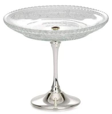Servierschale aus Glas, Ø 15 cm, mit versilbertem Fuß, rund