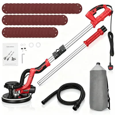 Produktbild von Elektrischer Trockenbauschleifer - 1550 W - 5 Geschwindigkeiten - 950–2100 U/min - Klappbar - Teleskopgriff - Rot