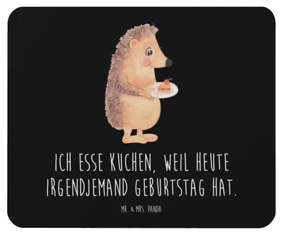 Produktbild von Mr. & Mrs. Panda Mauspad Igel Kuchenstück - Schwarz - Geschenk, Geburtstagskuchen, computer mousepad, Kuchen, laptop, Torte, Mouse Pad, Backen, Einladung Party