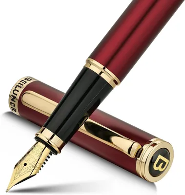 Productafbeelding van Luxe Vulpen - Piano lak met 24K gouden accenten en vergulde penpunt - Elegante Pen - Rood & goud - Fijn
