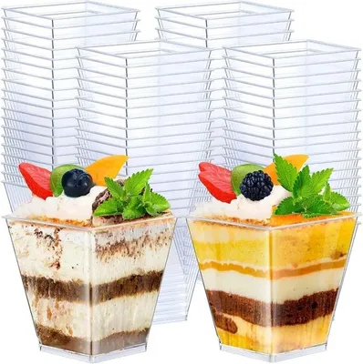 Immagine prodotto di 50x coppette quadrate da dessert 120 ml - Coppette riutilizzabili per dessert, snack e antipasti - Eleganti mini contenitori per feste e catering