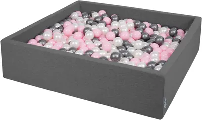 Immagine prodotto di KiddyMoon 120x30cm/200 palline ∅ 7cm Piscina a secco quadrata con palline Certificata EU, Grigio scuro: Polvere di Perla EU, Rosa Argento