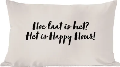 Produktbild von MuchoWow® Zierkissen Sofakissen Wohnzimmer Dekokissen 60x40 cm Zitat - Taupe - Wie spät ist es? Es ist Happy Hour! - Kopfkissen - Polster mit Foto