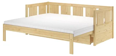 Produktbild von Ausziehbett Sofabett Kiefer massiv natur Zubehör wählbar V-60.78-09mit Rollrost. Matratze und Matratzenbox inkl.