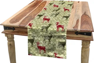 Obrázok produktu pre ABAKUHAUS Vianočný obrus, Damast Snowflake Deer, Jedáleň Kuchyňa Obdĺžnikový dekoratívny obrus, 40 x 180 cm, tmavozelená Avokádová zelená