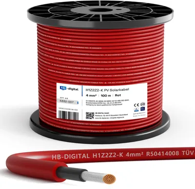 Produktbild von 100m Solarkabel H1Z2Z2-K 4 mm² Photovoltaik Kabel für PV Anlagen rot