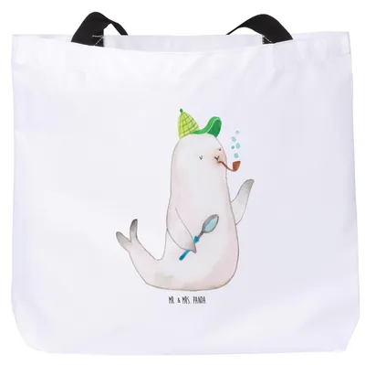 Produktbild von Mr. & Mrs. Panda Reisetasche Robbe Sherlock - Weiß - Geschenk, Lustige Sprüche, Tote Bag, Tasche, Laptoptasche, Beutel, Schultasche