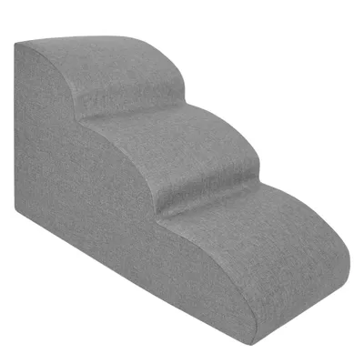 Produktbild von Domarex DOGGURU Eco Leinen Hellgrau Hundetreppe 3 Stufen 60x30x40 cm – Rutschfeste Haustiertreppe für kleine Hunde & Katzen – Weich, Stabil & Waschbar