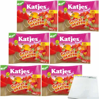 Produktbild von Katjes Family Glücksherzen Fruchtgummi 6er Pack (6x300g Beutel) + usy Block