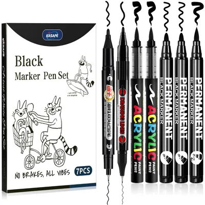 Image de Stylos à peinture acrylique et marqueurs acryliques - Coffret de 7 pièces, comprenant 2 feutres fins - Noir