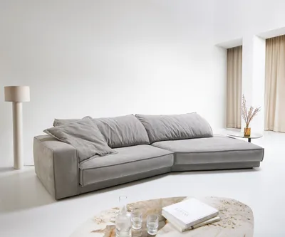Produktbild von DELIFE Big-Sofa Snoosh 400x150 cm Strukturstoff Soft Grau Recamiere rechts