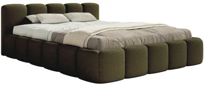 Produktbild von Selsey Cloudy Low - Polsterbett 160x200 mit Bettkasten und Metallrahmen-Lattenrost, olivgrün Bouclé