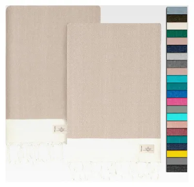 Produktbild von Hamamtuch Strandtuch | 2er Set | groß 100x200 cm | 100% Baumwolle | Picknickdecke | Saunatuch | leicht | saugstark | schnelltrocknend | sandabweisend (Beige)