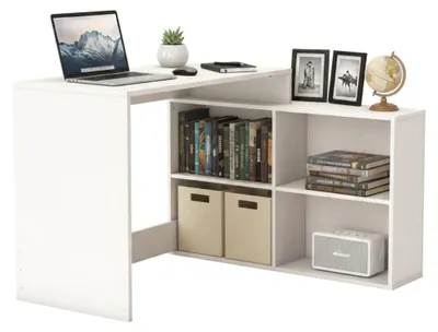 Produktbild von Schreibtisch Kyarr, Mehrzweckschreibtisch, Bürotisch für PC, Eckschreibtisch, 112x101 h77 cm, Mattweiß