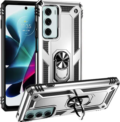 Produktbild von Moto G200 5G Hülle, Dual Layer Robust Militäre Schutzhülle mit Ringhalterung Ständer für Motorola Moto G200 5G Silber