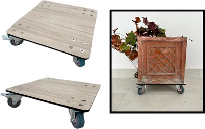 Obrázok produktu pre Robustná platforma na kolieskach pod kvetináče PREMIUM – nosnosť 100 kg, priemer 30 cm, gumové kolieska, brzda, vodeodolná preglejka