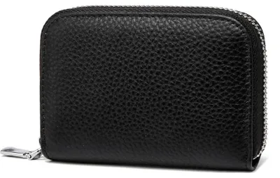 Produktbild von Fomax Geldbörse aus echtem Leder, elegantes Design mit leichtgängigem Reißverschluss, Platz für 15 Karten, Schwarz