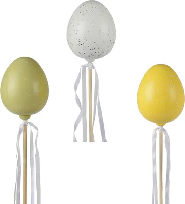 Produktbild von Osterstecker Ei am Stab 12x76cm groß 1 Stück sortiert Weiß Grün Gelb