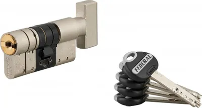 Image de Cylindre de serrure à bouton Federal 2, 32Bx32mm, nickel, anti-arrachement, anti-perçage, 5 clés - THIRARD