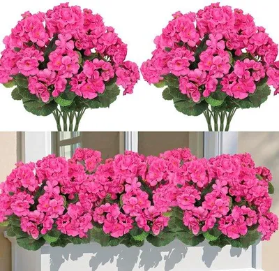 Immagine prodotto di Decorazione floreale con gerani artificiali per balconi e giardini, rosa, resistente ai raggi UV