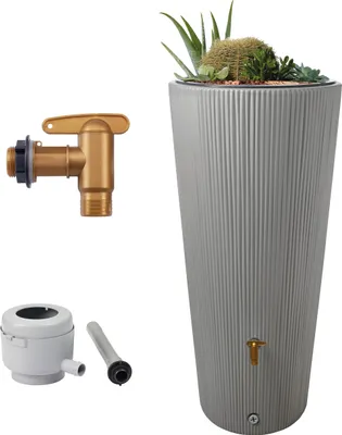 Immagine prodotto di 4rain VASO 2in1 DECOR serbatoio per pioggia 220 litri grigio zinco incl. rubinetto in plastica e raccordo pluviale