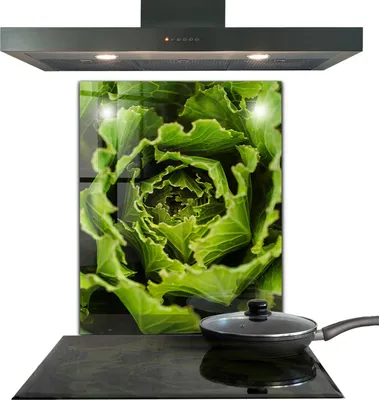 Produktbild von Spritzschutz aus Glas Küchenrückwand - Wandschutz für Herd und Spüle - 60x80 cm - Kohlblätter Blume