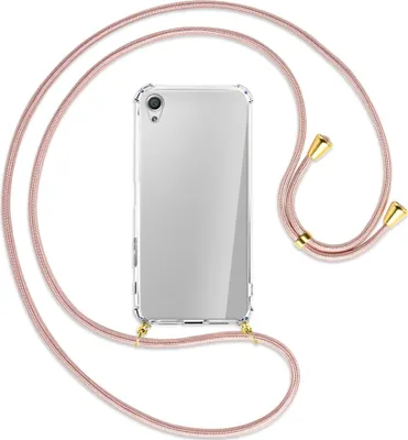 Produktbild von Handykette Backcover-Schutzhülle mit Band (Metall goldfarben) für Sony Xperia X Performance - roségold