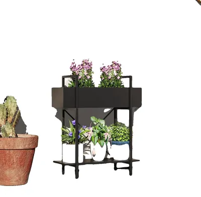 Obrázok produktu pre Stojan na rastliny, práškovo lakovaný kov, 2 poschodia, 60 (d) x 25 (š) x 70 (v) cm, nosnosť 20 kg, pre vnútorné aj vonkajšie použitie