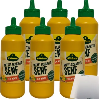 Produktbild von Kühne Senf mittelscharf fein würzig Squeeze 6er Pack (6x250g Flasche) + usy Block