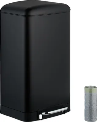 Image de Poubelle de cuisine Relaxdays, 30 L, anti-traces de doigts, seau intérieur amovible, sac poubelle, poubelle à pédale en acier inoxydable, noire