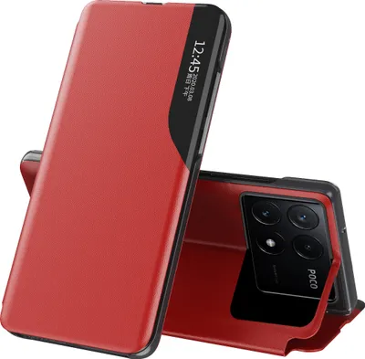 Obrázek produktu pro Flipové pouzdro pro Xiaomi Poco X6 Pro /Redmi K70E,Polyuretankůže pouzdro s okénkem a funkcí stojánku červené