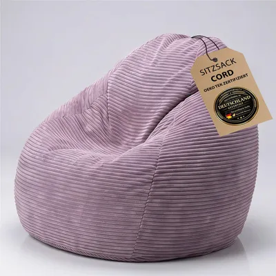 Produktbild von BuBiBag Cord Sitzsack Kinder Indoor – Bean Bag Cord Sessel mit EPS-Füllung, robuster Möbelcord, in Berlin von Hand genäht | Lavendel Large 70x90 cm