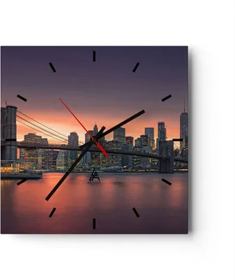 Produktbild von Wanduhr - Quadrat - Glasuhr - New York Brücke Nacht - 30x30cm - Schleichendes Uhrwerk - Lautlos - zum Aufhängen bereit - Dekoration Modern - Wanddekoration aus Glas - C3AC30x30-4048