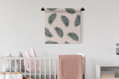 Produktbild von MuchoWow® Wandteppich Wandbehang Sommer - Palmenblätter - Pastell 60x60 cm Tapisserie Dekoration Wandtuch - Dekorationen - Wand Decke