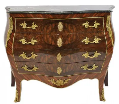 Image de Commode Casa Padrino de style Empire Bombay, couleur marron avec plateau en marbre vert, dimensions : 110 x 50 x 90 cm (hauteur)