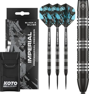 Produktbild von KOTO - Imperial, 22 G, Schwarz & Silber, 80% Tungsten, Dartpfeile, Inkl. 3 Barrels, 3 Flights & 3 Shafts