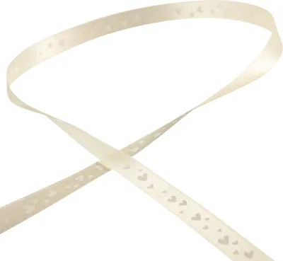 Produktbild von Geschenkband Creme 15mm x 20m - Hochzeitsband Dekoband mit Herzen