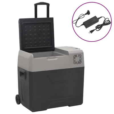 Produktbild von Kühlbox mit Rollen und Adapter Schwarz & Grau 50 L Polypropylen